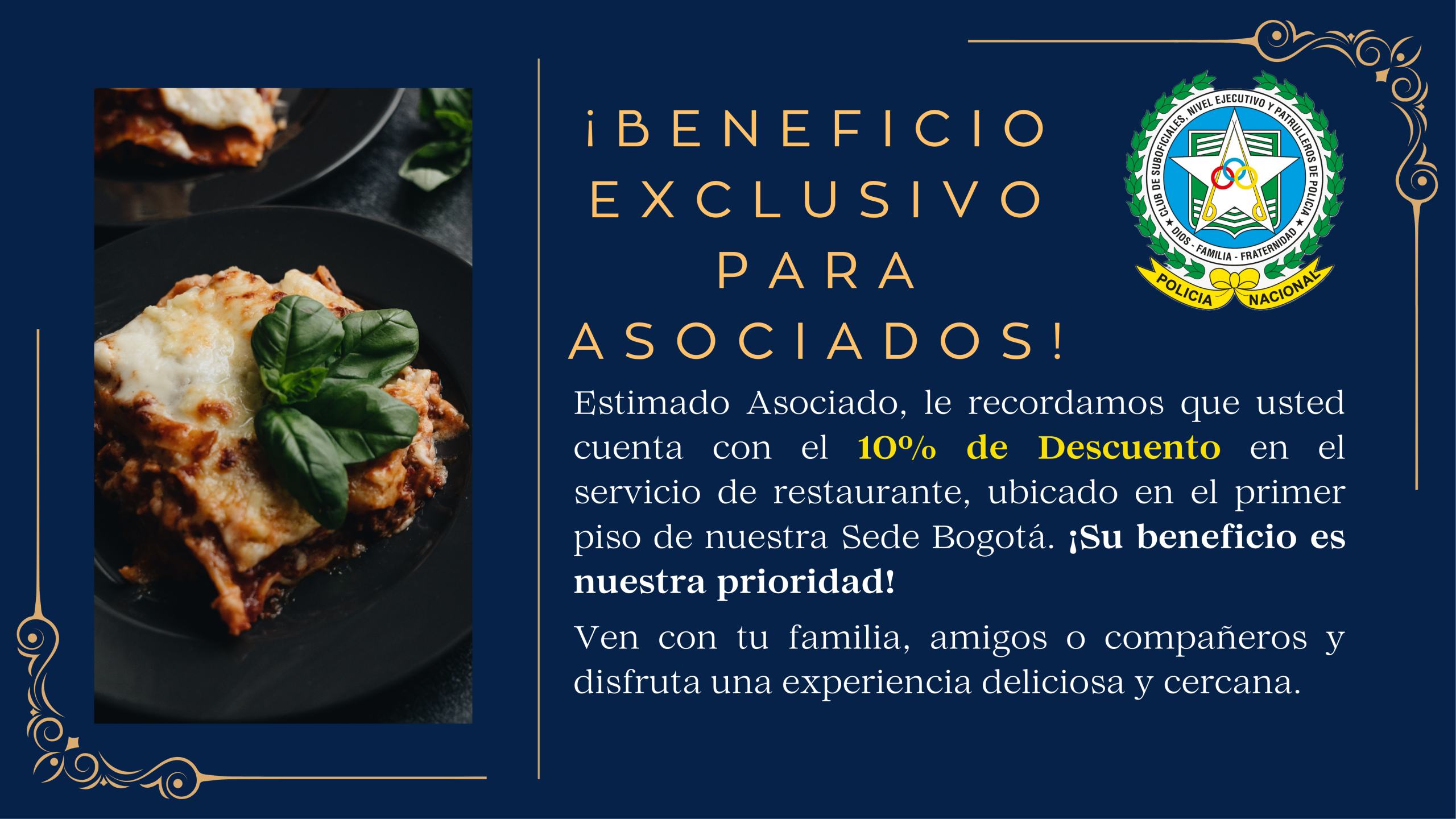 Menú para Restaurante Elegante color azul oscuro con dorado (1280 x 720 mm)